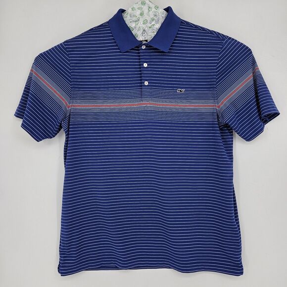 Vineyard Vines Shirt Mens Large Polo Short Sleeve Casual Preppy Striped Blue - Picture 1 of 10